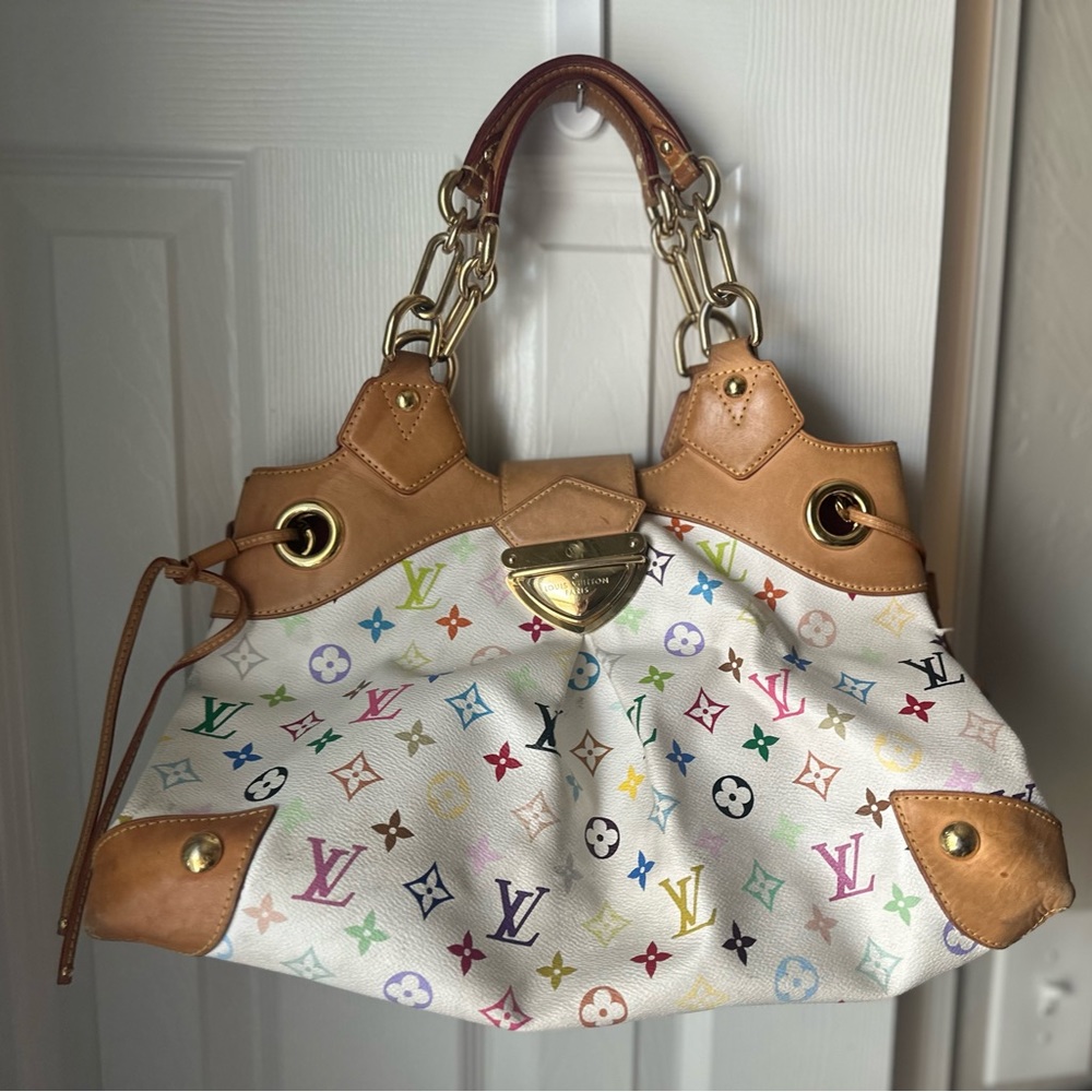 Louis Vuitton Multi Color Purse w God Trim & Red Velet Lining